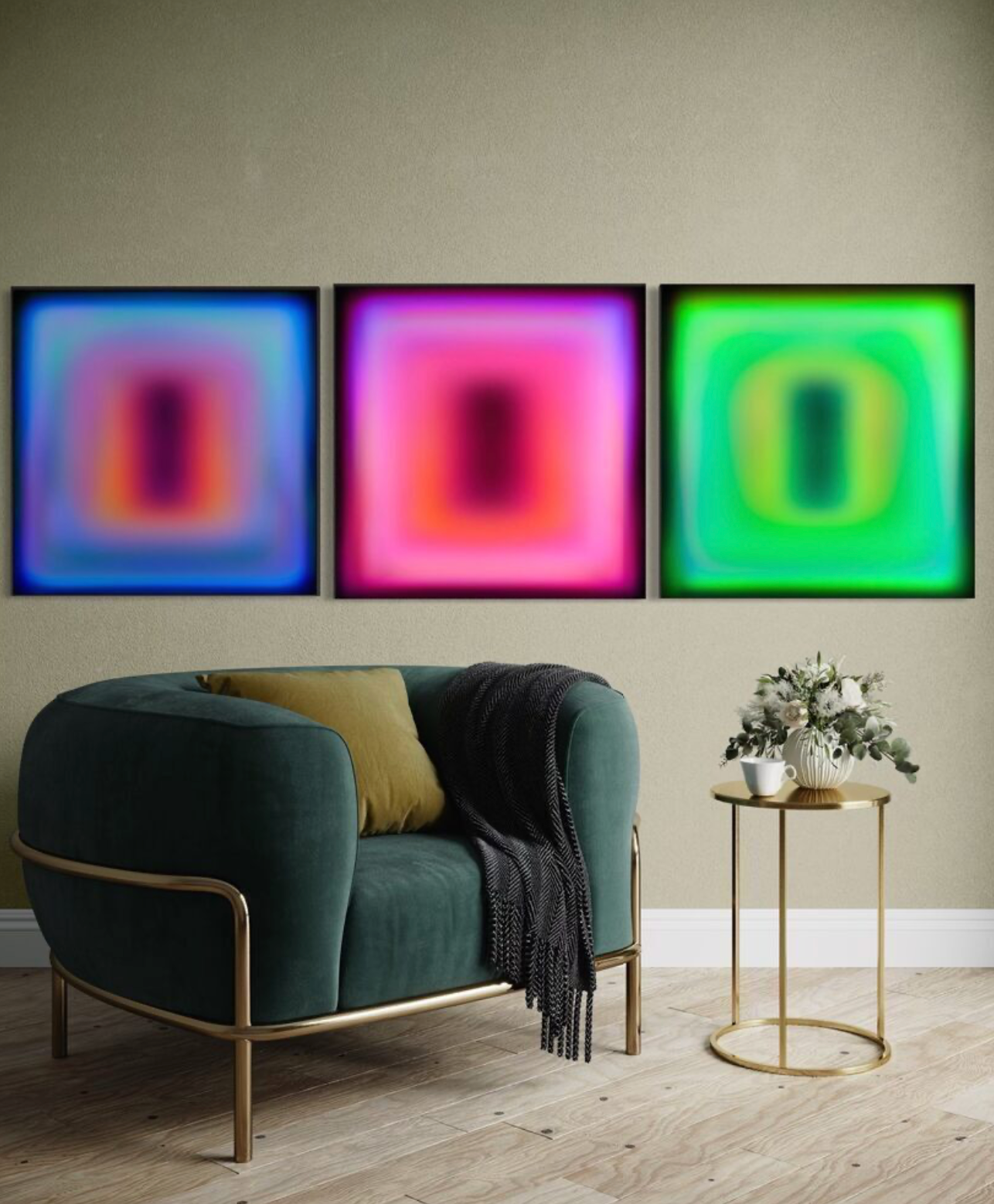 Nick Thomm. Mirage (Complete Triptych; Blue, Green & Pink Variants, 2025
